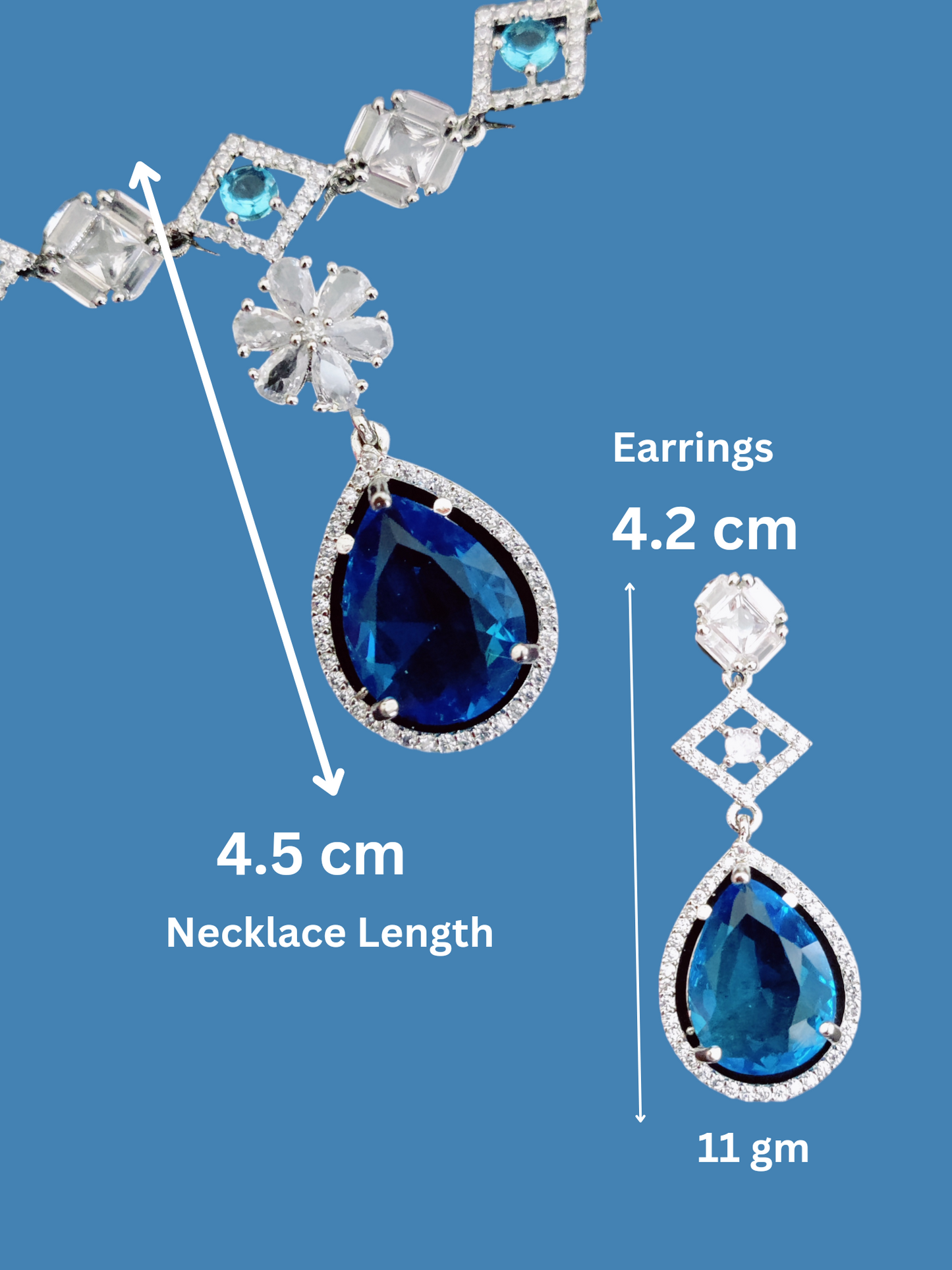 सुरुचिपूर्ण रॉयल ब्लू टियरड्रॉप नेकलेस सेट