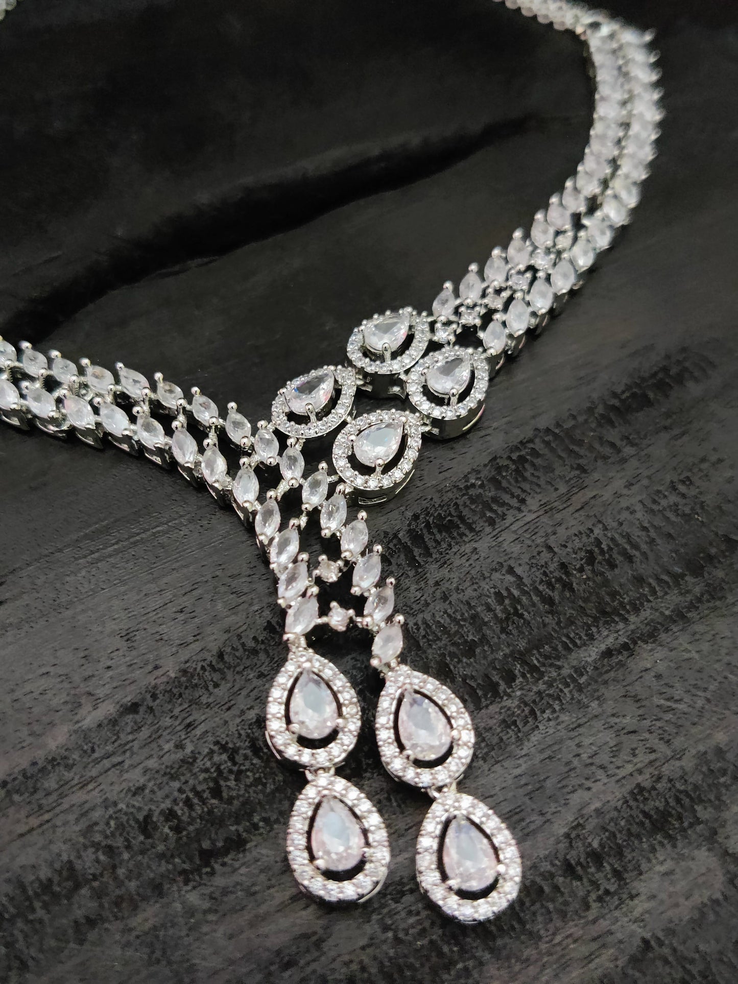 Sonamone Real Cubic Zircon V Shape Necklace Set