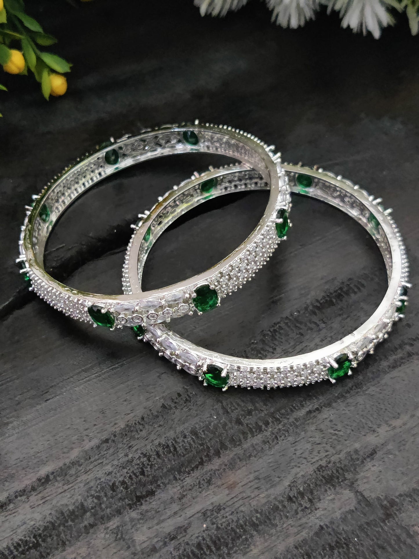 Sonamone Silver Toned White Cubic Zircon Bangles