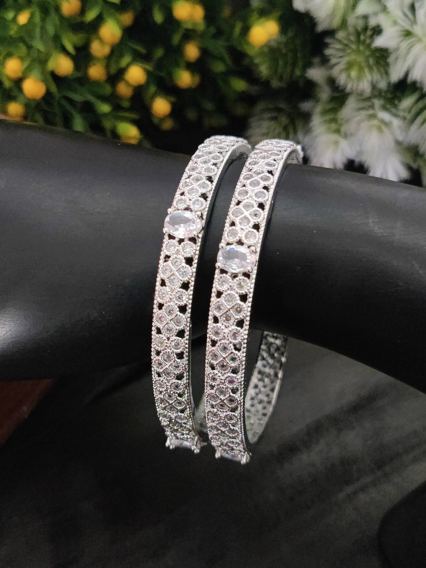 Sonamone Silver Toned Fancy Cubic Zircon Bangles