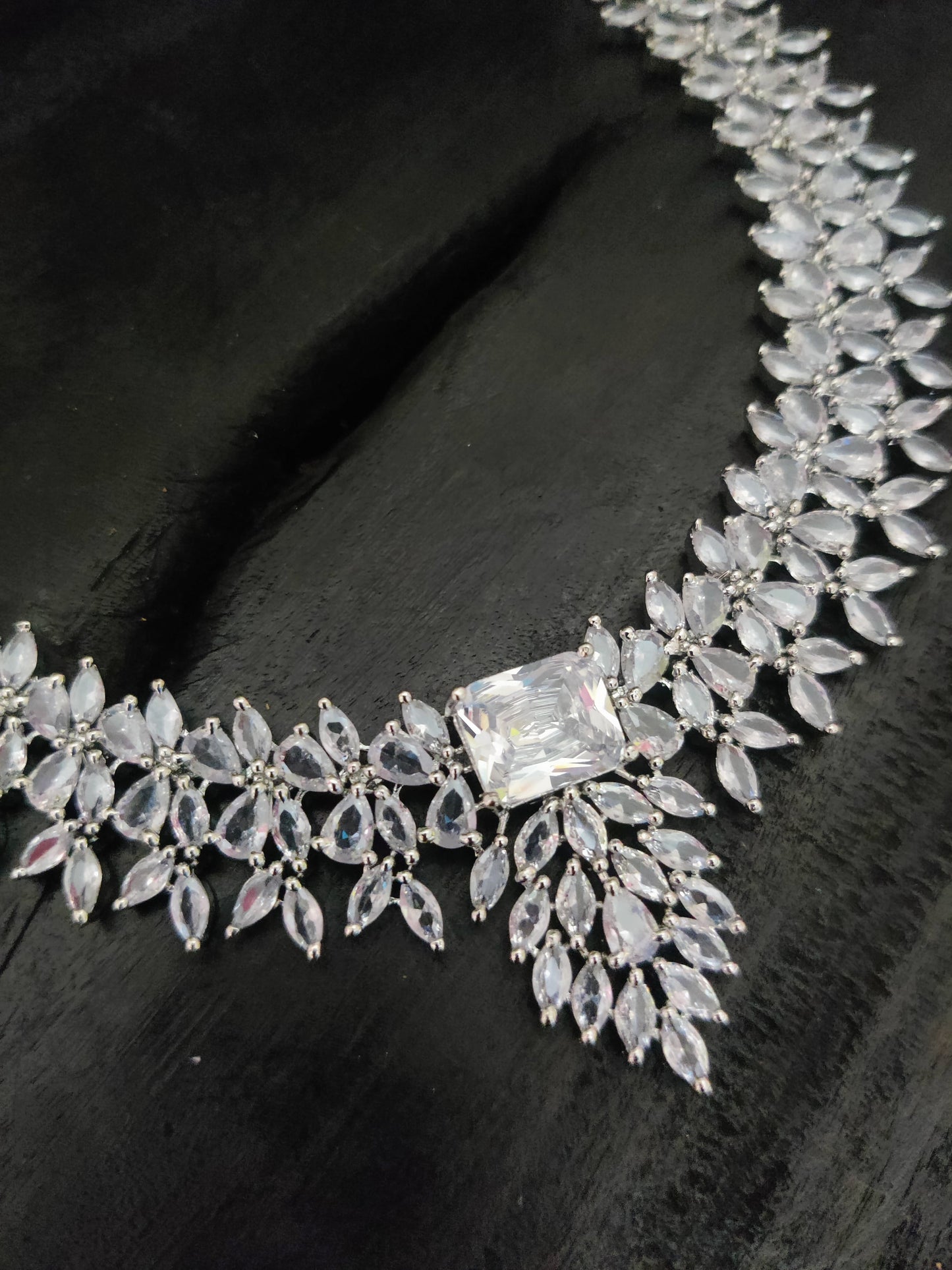 Sonamone White Rhodium Cubic Zircon Necklace Set