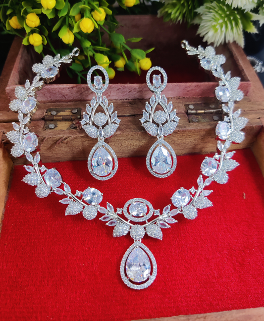 American Diamond Tear Drop Cubic Zirconia Necklace Set