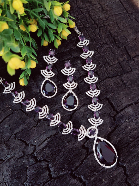 CZ Royal Violet Tear Drop Necklace Set