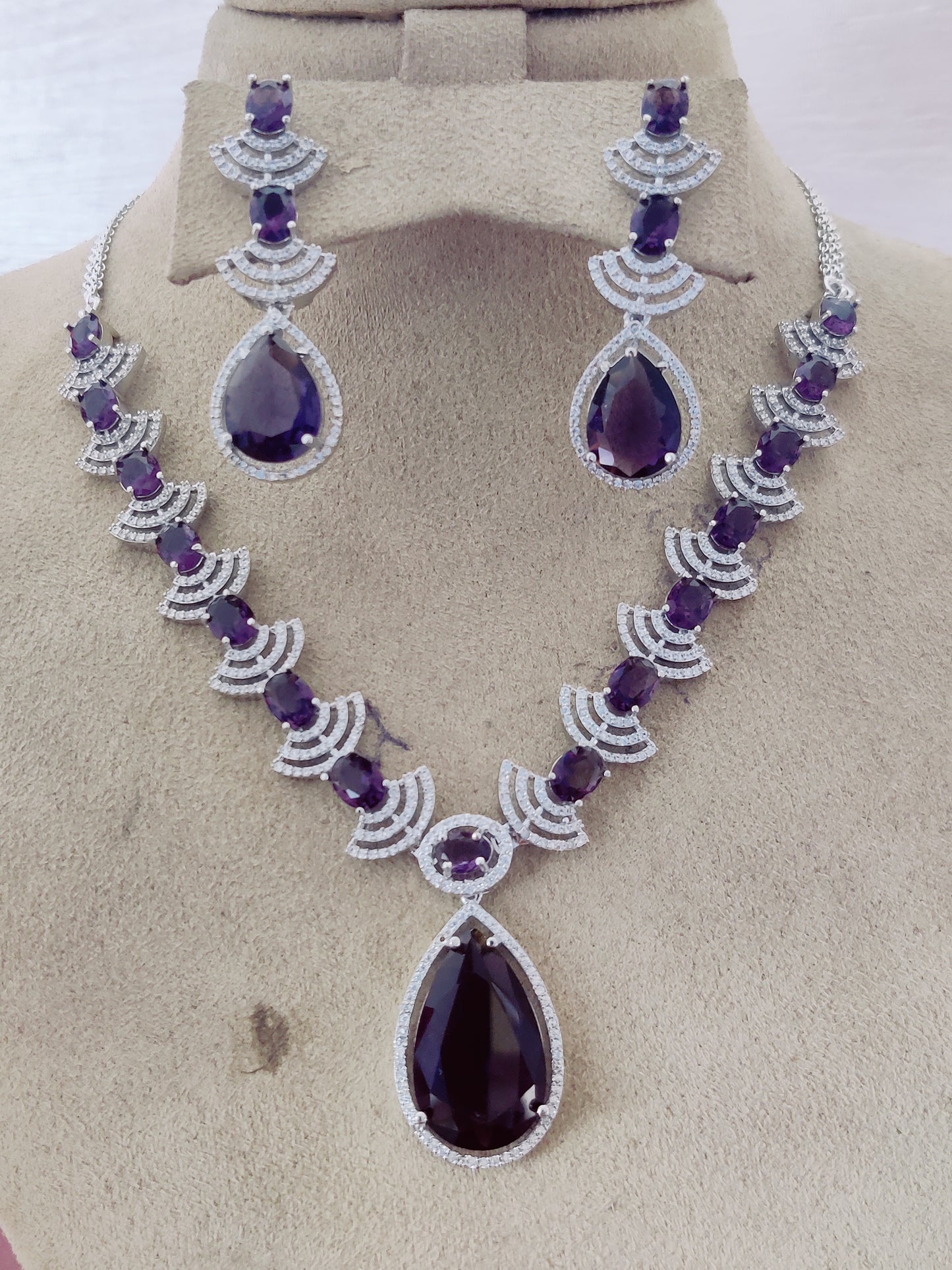 CZ Royal Violet Tear Drop Necklace Set