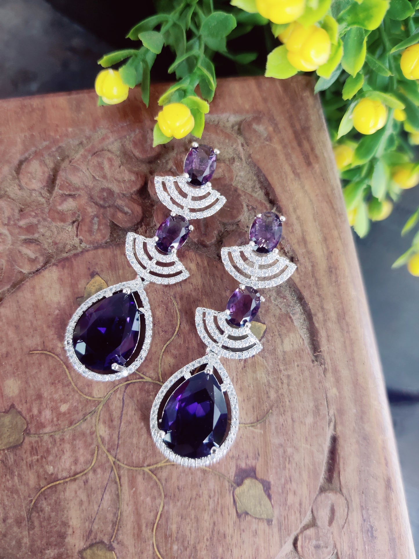 CZ Royal Violet Tear Drop Necklace Set