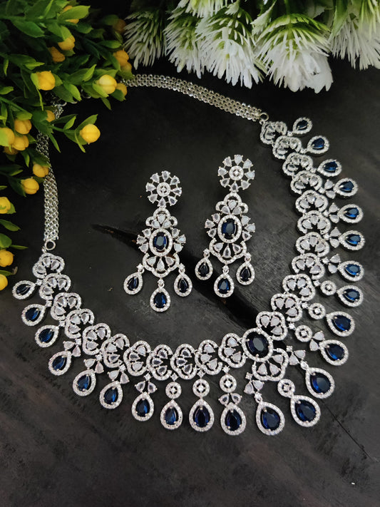 American Diamond Necklace Set Blue