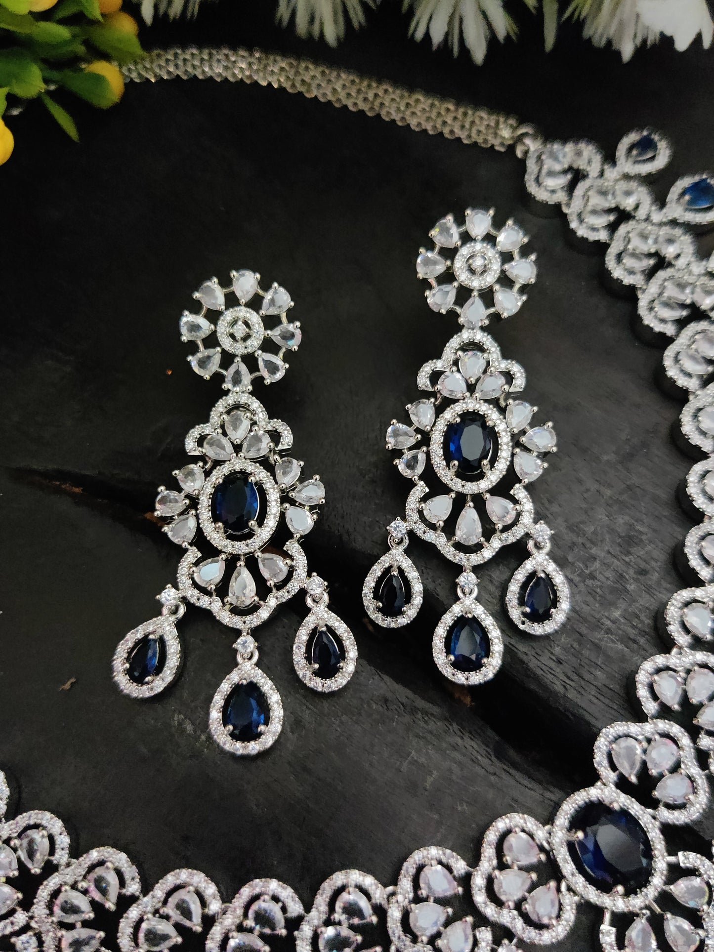 American Diamond Necklace Set Blue