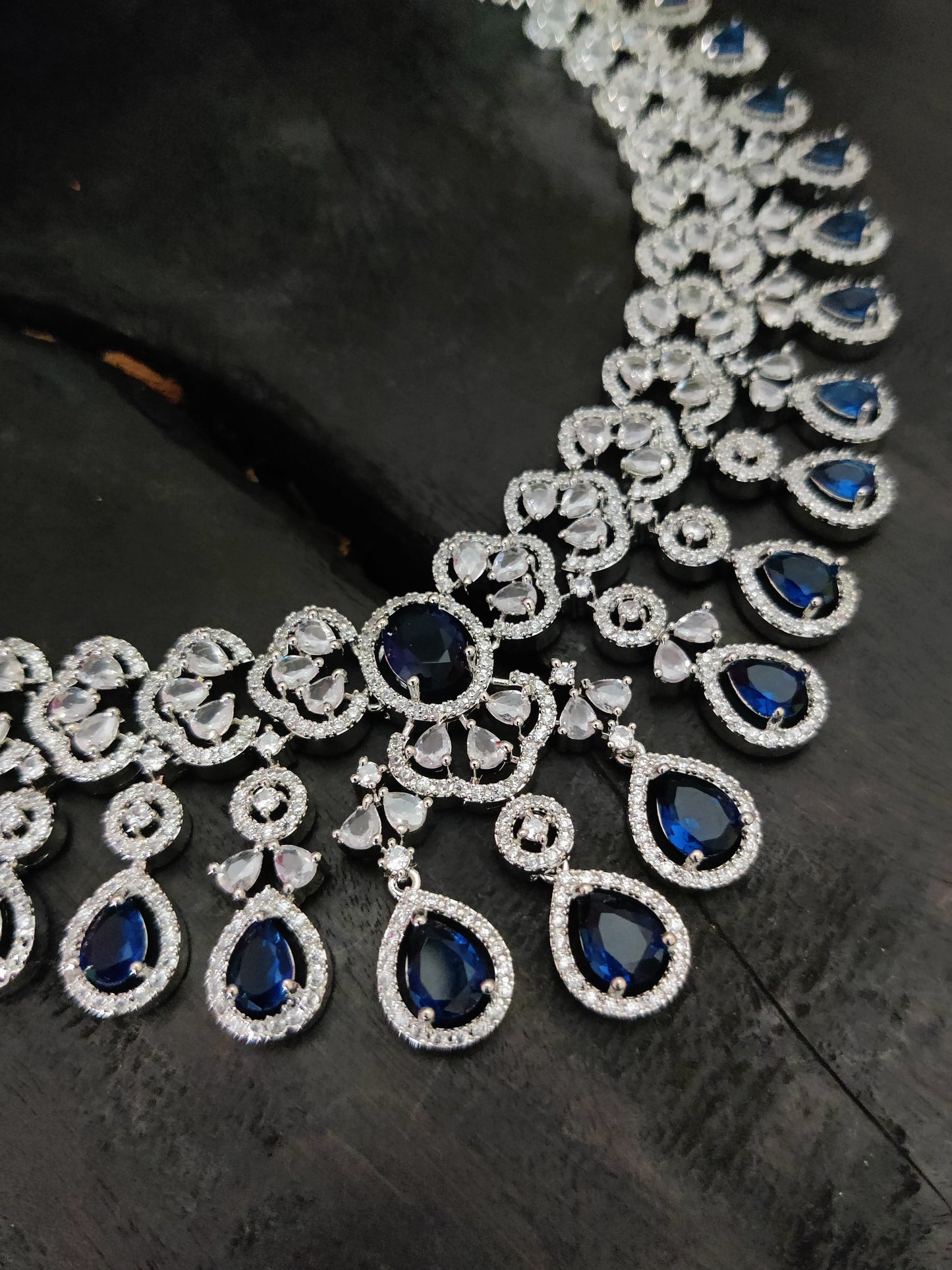 American Diamond Necklace Set Blue