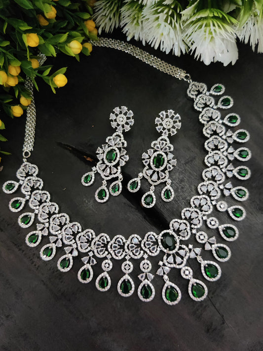 American Diamond Necklace Set Green