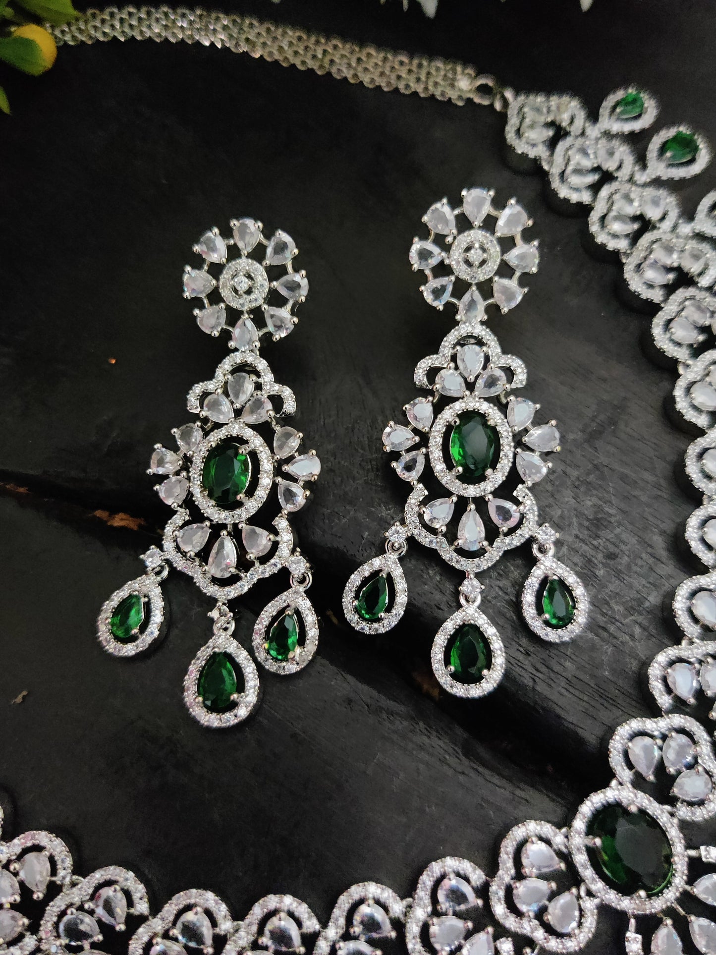 American Diamond Necklace Set Green