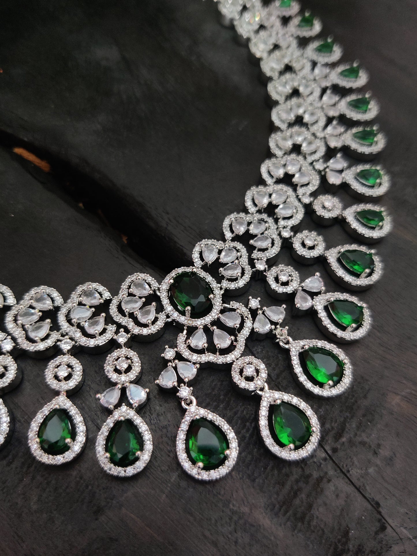 American Diamond Necklace Set Green