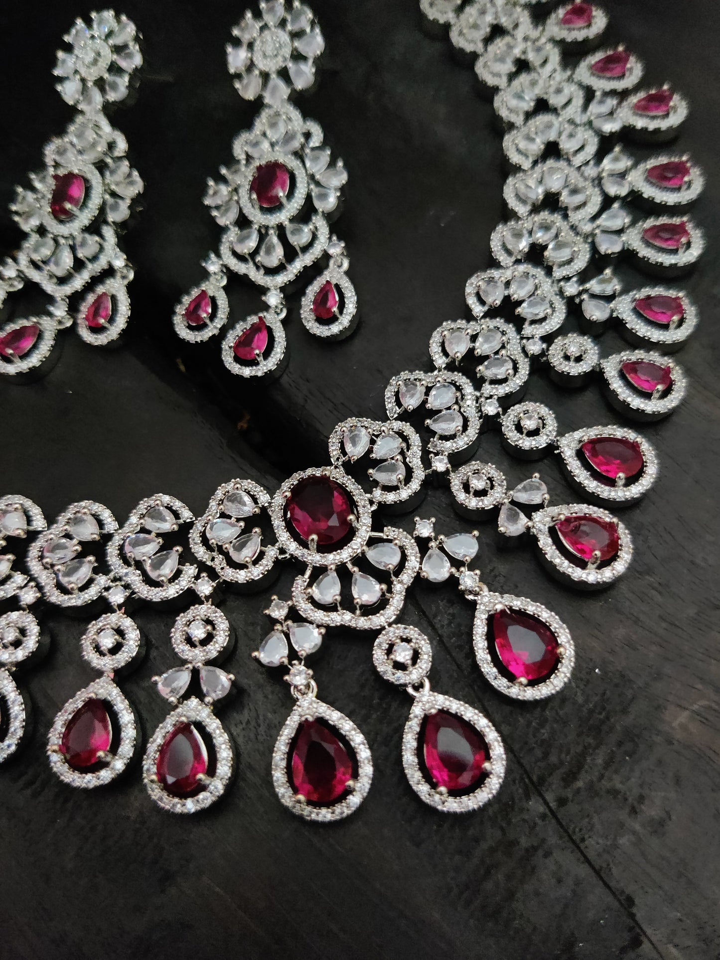 American Diamond Necklace Set Red