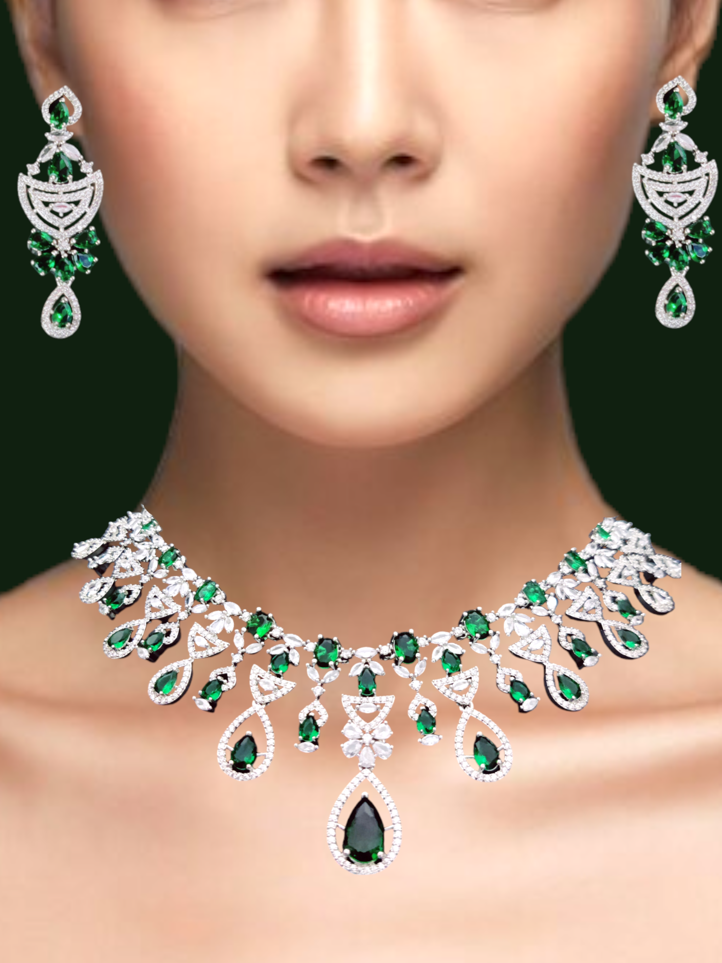 Emerald Green Royal Necklace with Earrings